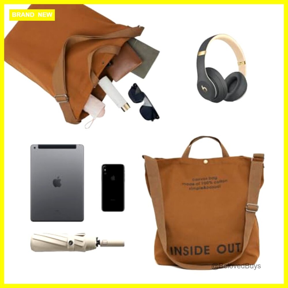 Large Canvas Tote Bag with Adjustable Strap and Coin Purse for Work Travel - Picture 5 of 7